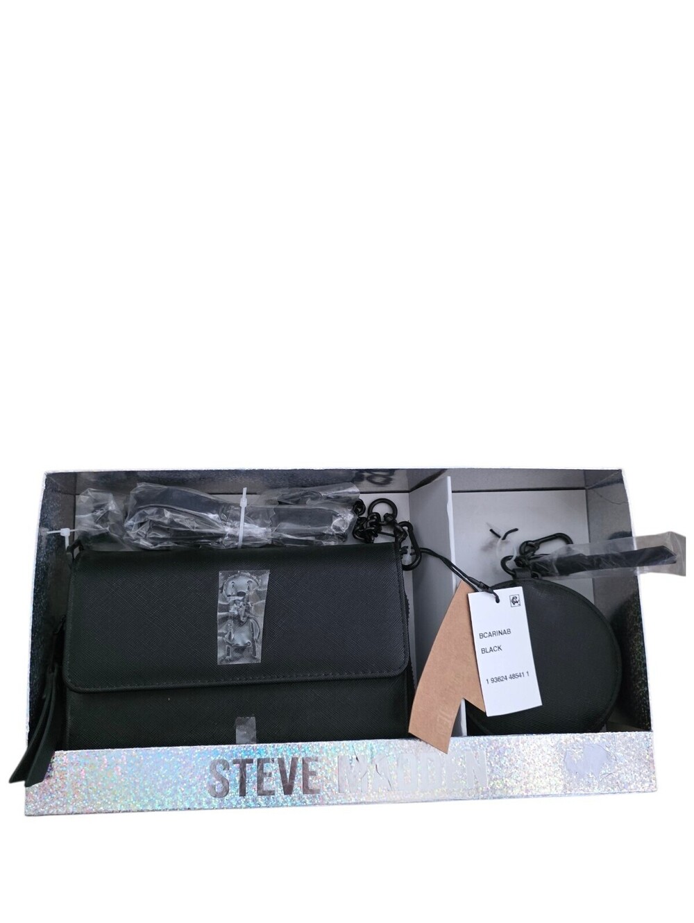 NWT Steve Madden Crossbody Wallet Gift Set Black Wristlet Coin Purse Boxed